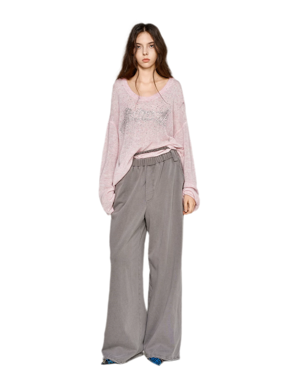 Pullover in mohair effetto consumato con strass