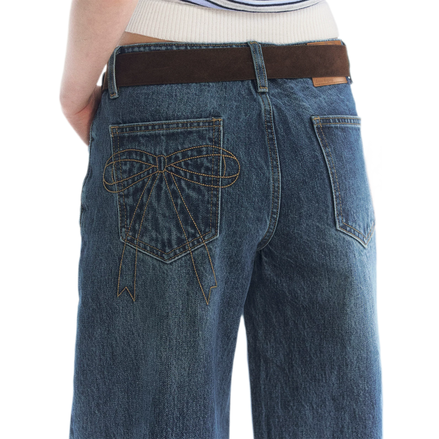 Washed Bow Embroidered Jeans