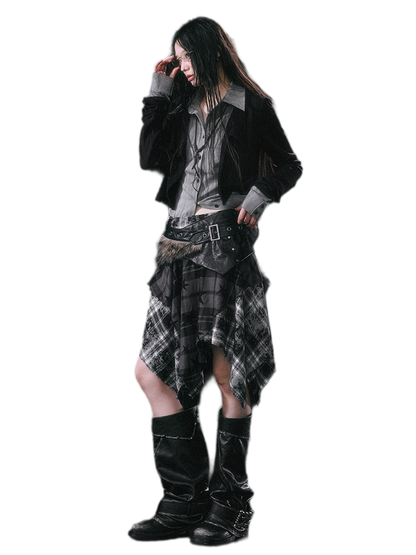 Star Plaid Raw-Edge Skirt