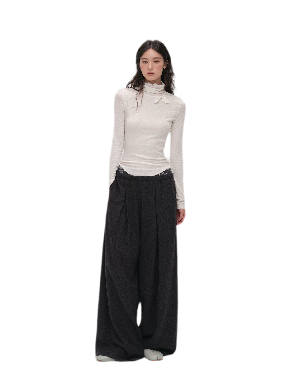 Lyocell Bow High-Neck T-Shirt