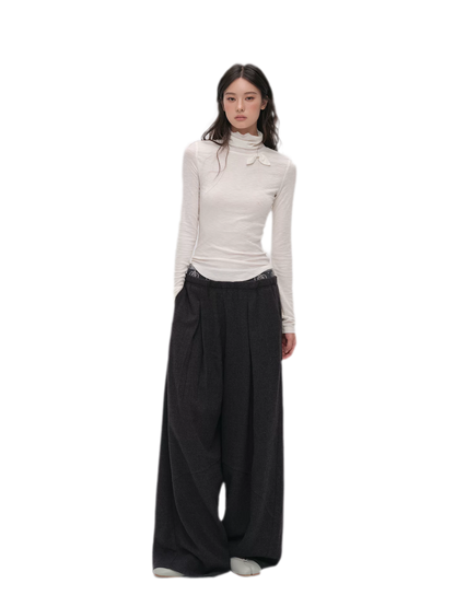 Lyocell Bow High-Neck T-Shirt