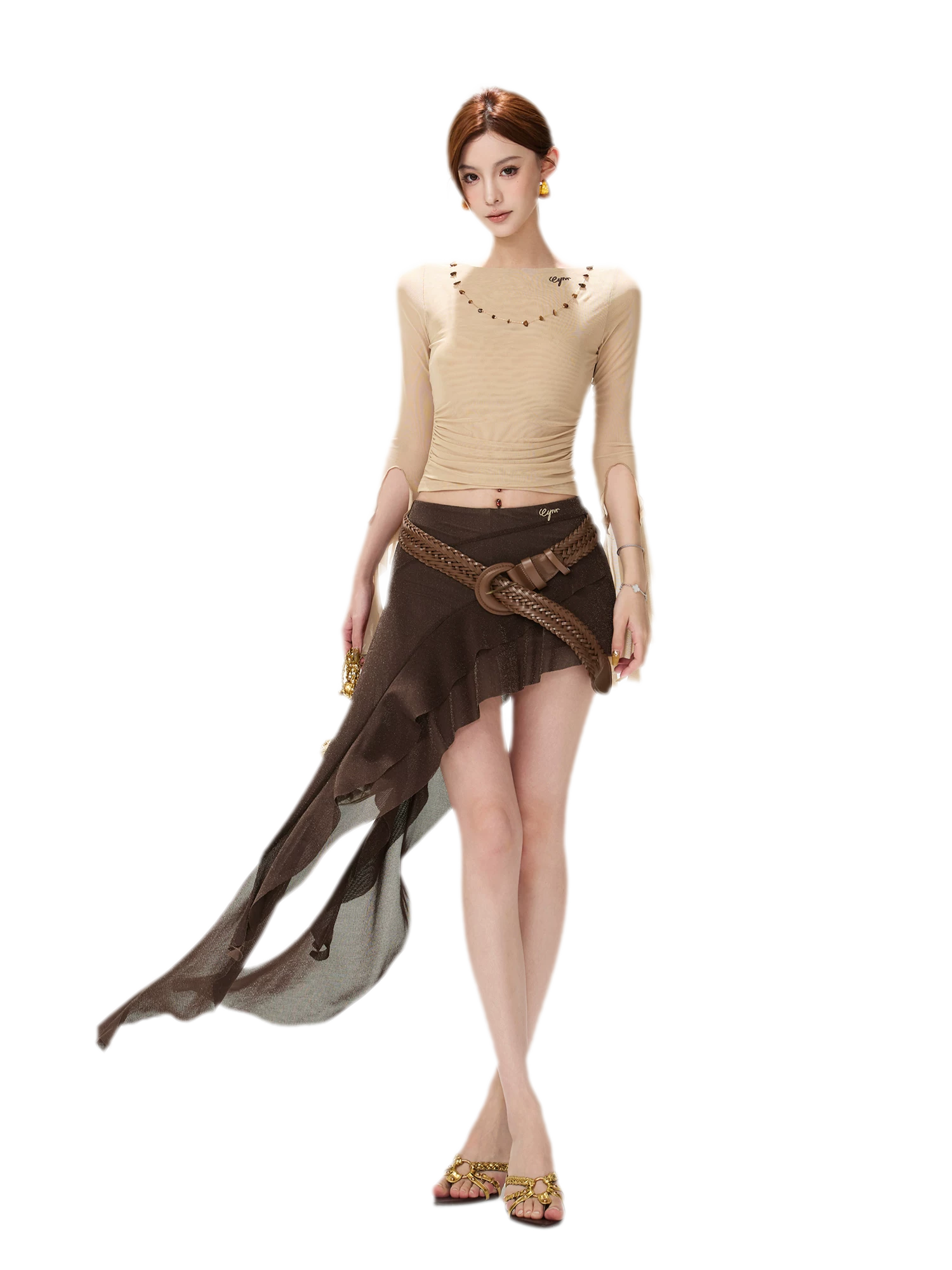 Shimmer Ruffle Asymmetric Mini Skirt