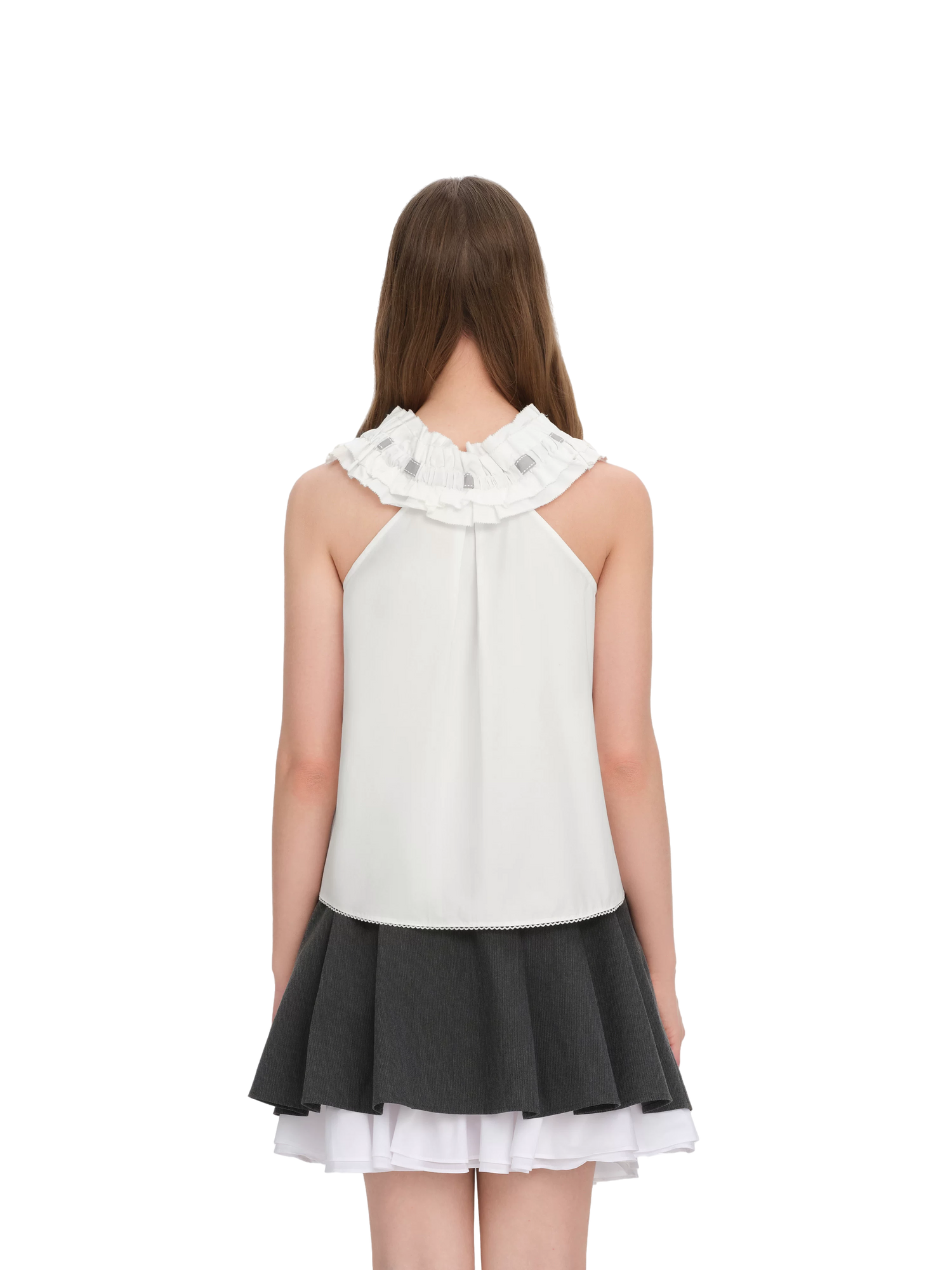 Spring/Summer 2026 White Ruched Lace Camisole