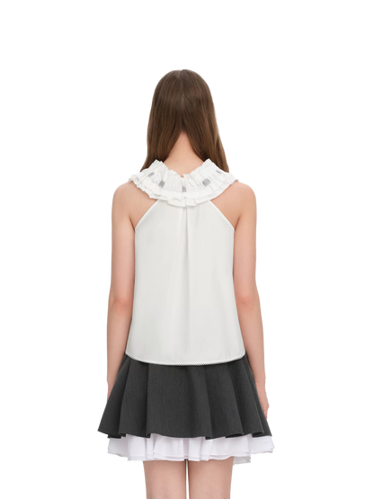 Spring/Summer 2026 White Ruched Lace Camisole