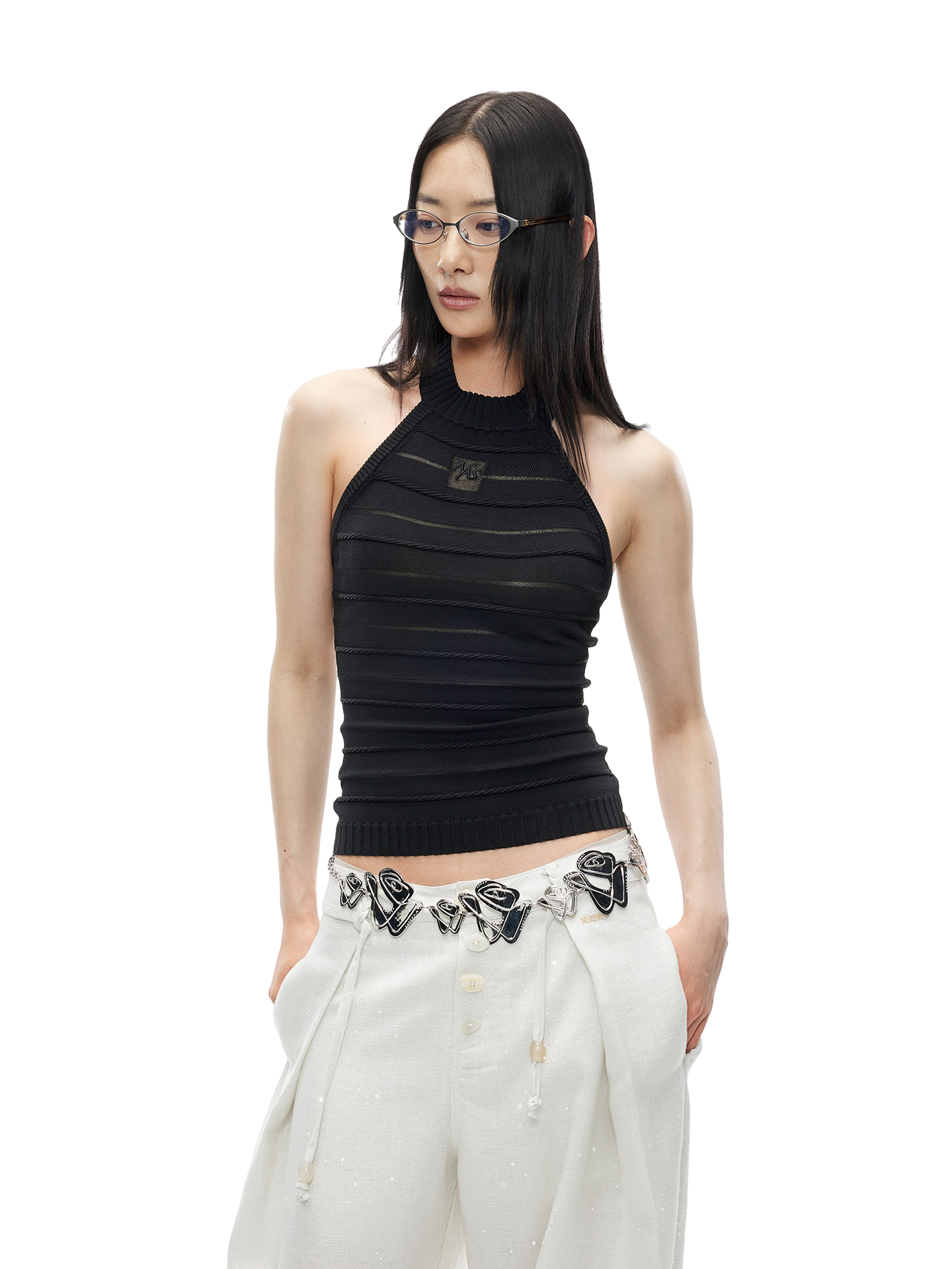 Halter Neck Cable Knit Camisole Top