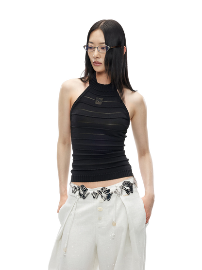 Halter Neck Cable Knit Camisole Top