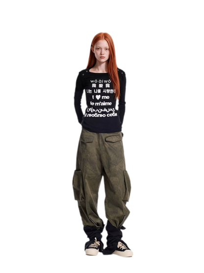Washed Twill Wide-Leg Pants