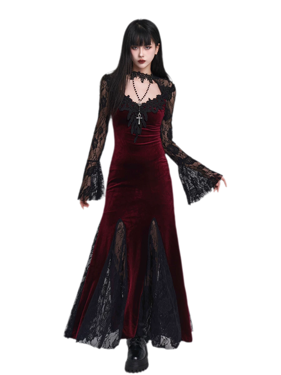Lace-Sleeve Mermaid Gothic Dress