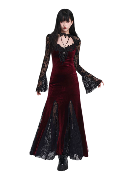 Lace-Sleeve Mermaid Gothic Dress