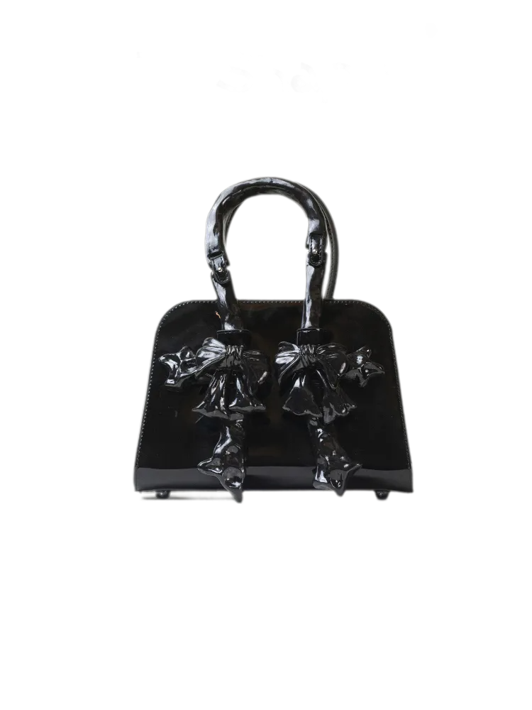 Glossy Bow Structured Handbag