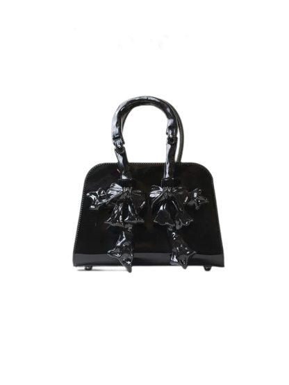Glossy Bow Structured Handbag