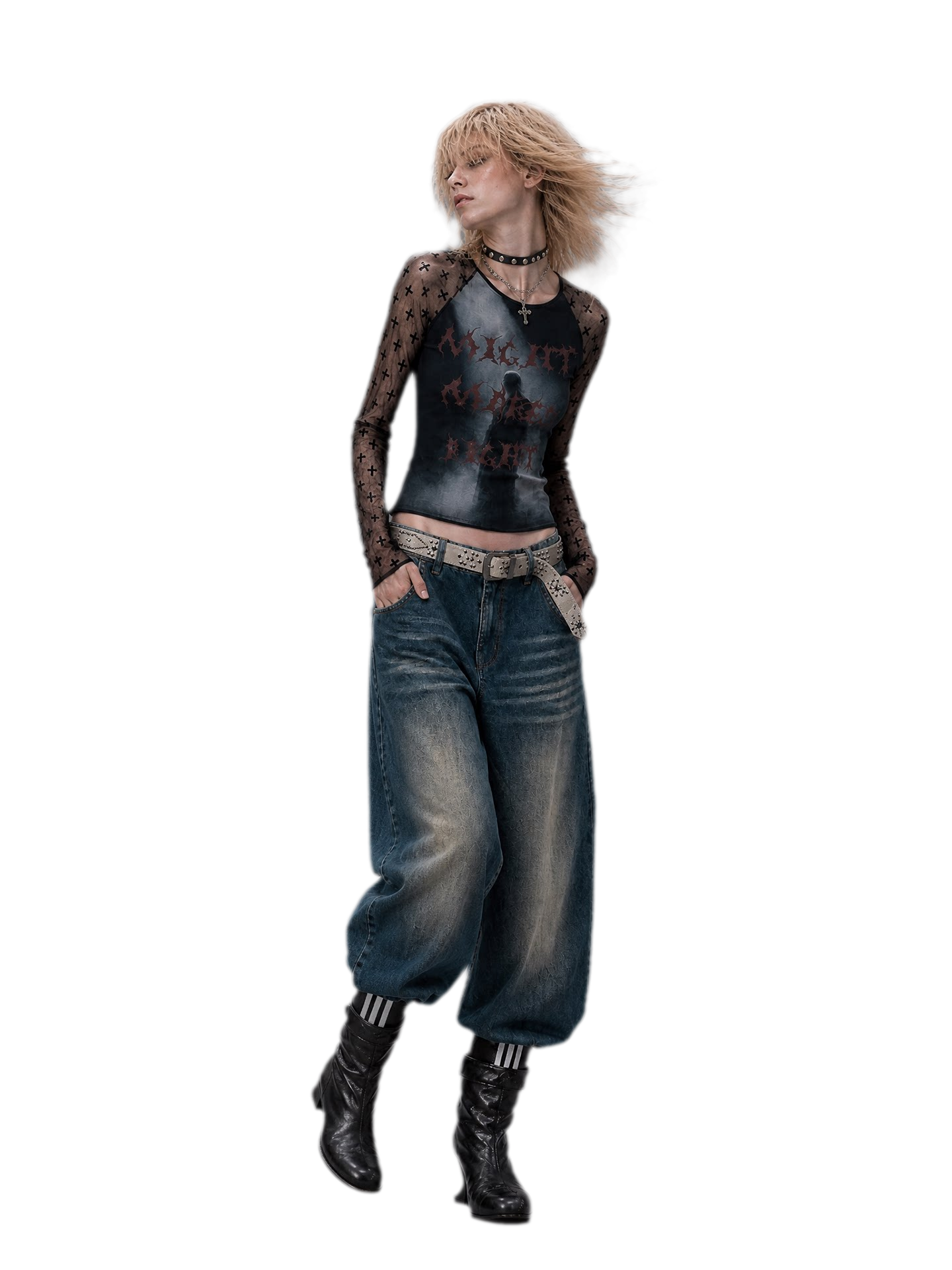 Sheer Graphic Cropped Long-Sleeve Tee