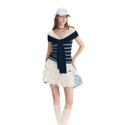 Colorblock Off-Shoulder Tee