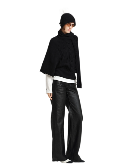 Kabelstrick-Cape-Pullover