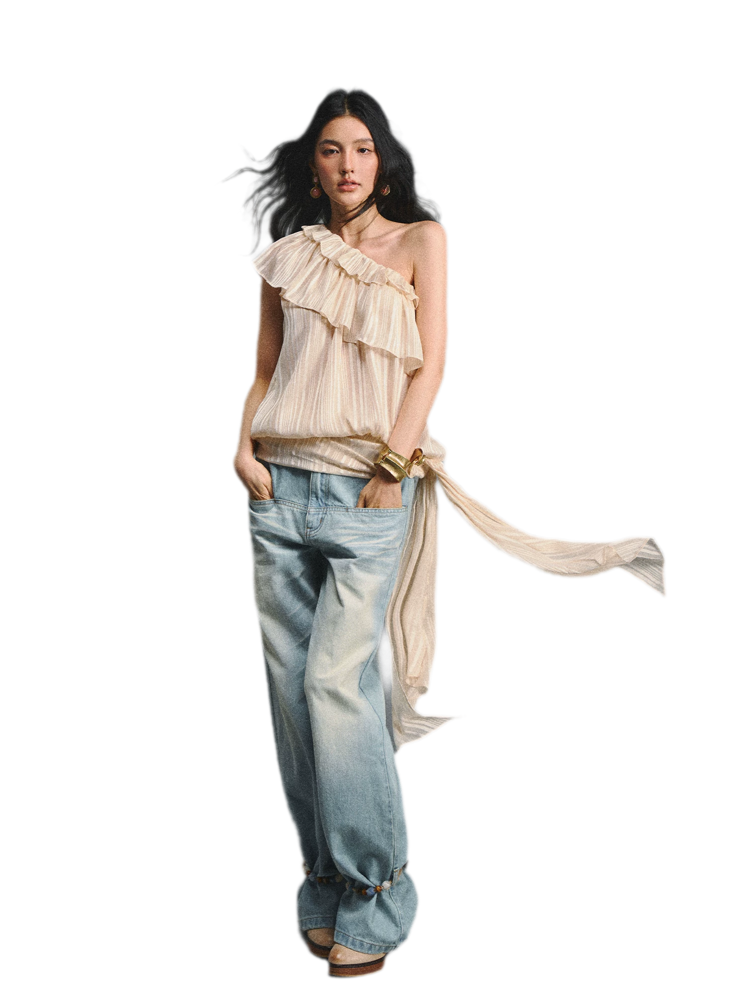 Asymmetric Ruffle Shoulder Top