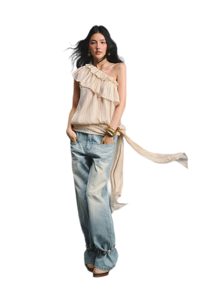 Asymmetric Ruffle Shoulder Top