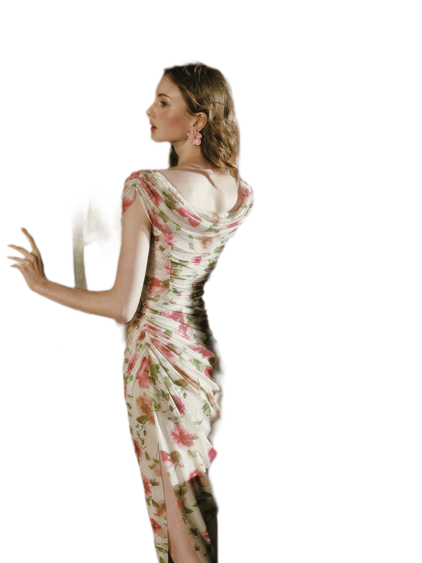 Printed Mesh Draped Dress
