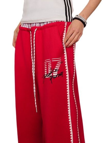 Shell Embroidery Graffiti Print Double Waist Pants