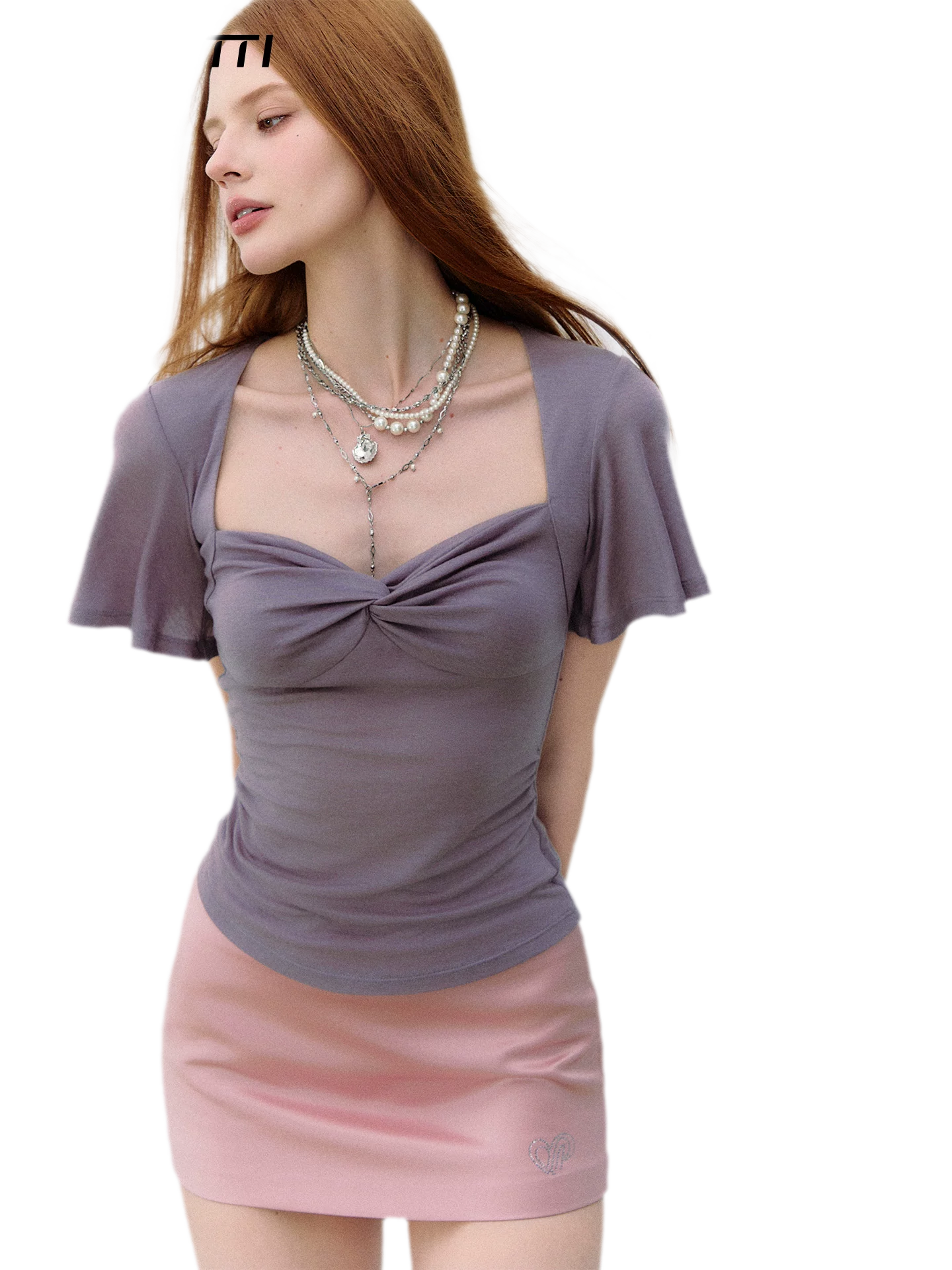 X-line Cross Knot Lyocell Square Neck T-shirt