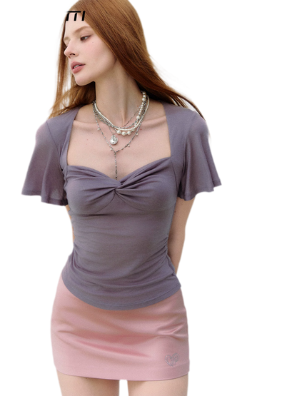 X-line Cross Knot Lyocell Square Neck T-shirt
