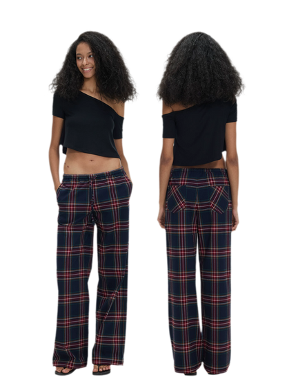 Vintage Plaid Low-Rise Bottoms