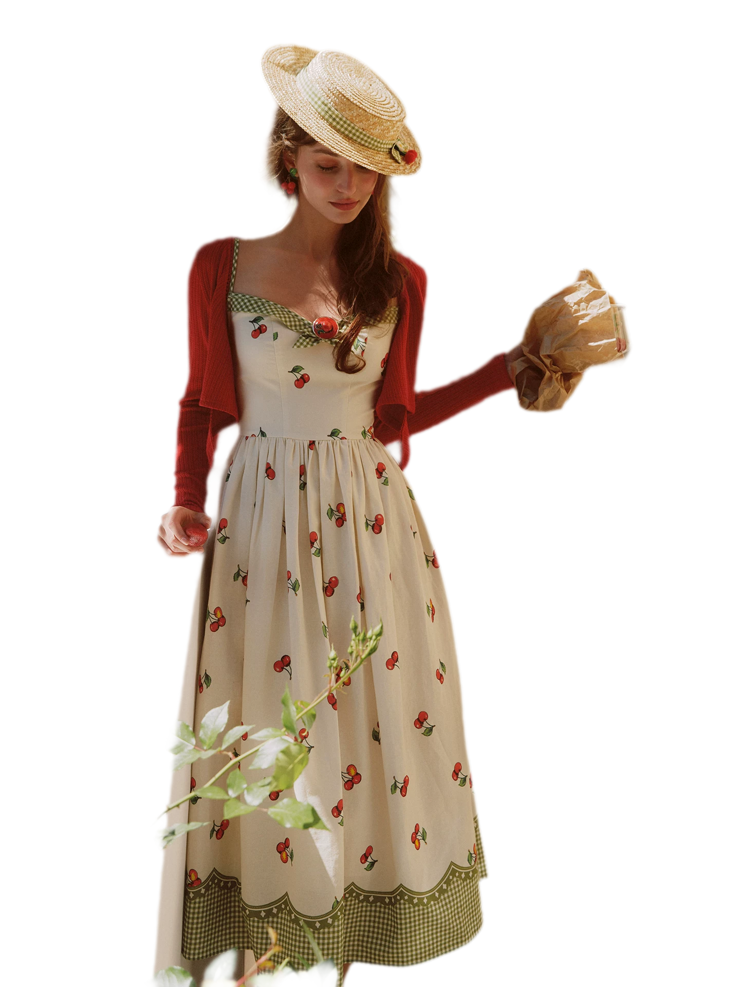Cherry Print Fitted Dress