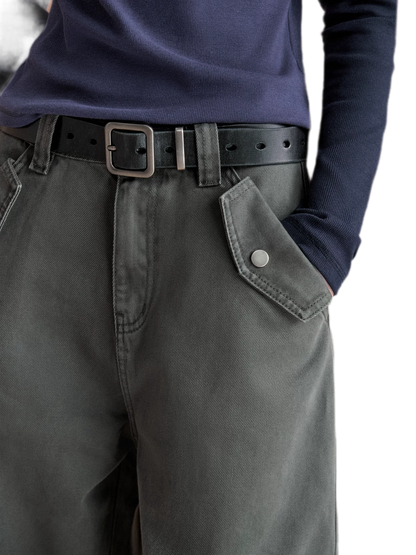 Gewaschene Cargo-Hose aus Baumwolle mit weitem Bein