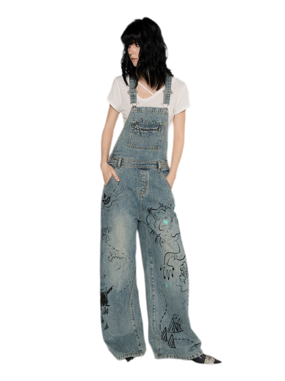 Graffiti Wide-Leg Overalls