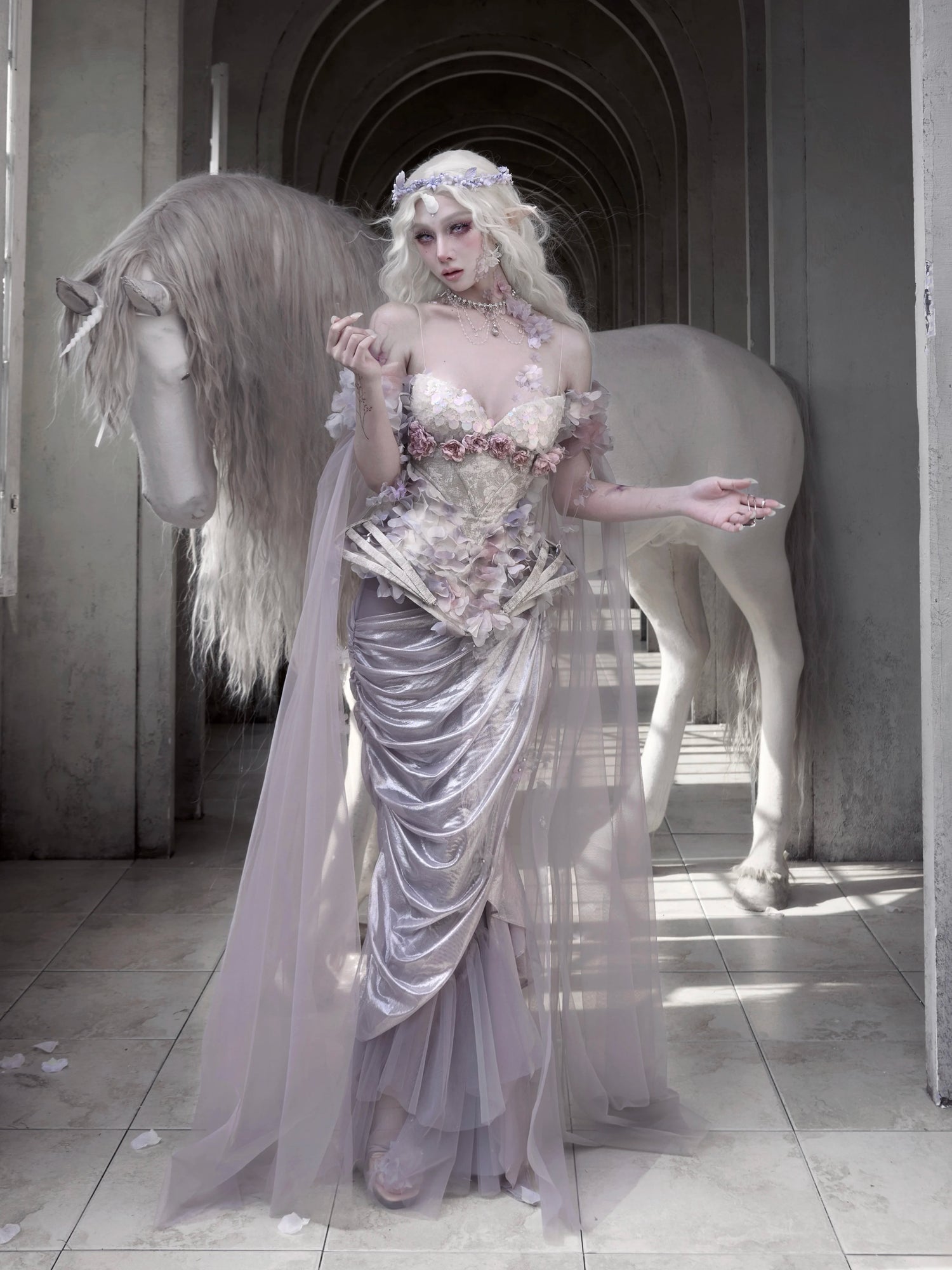 Metallic Draped Mermaid Skirt Set