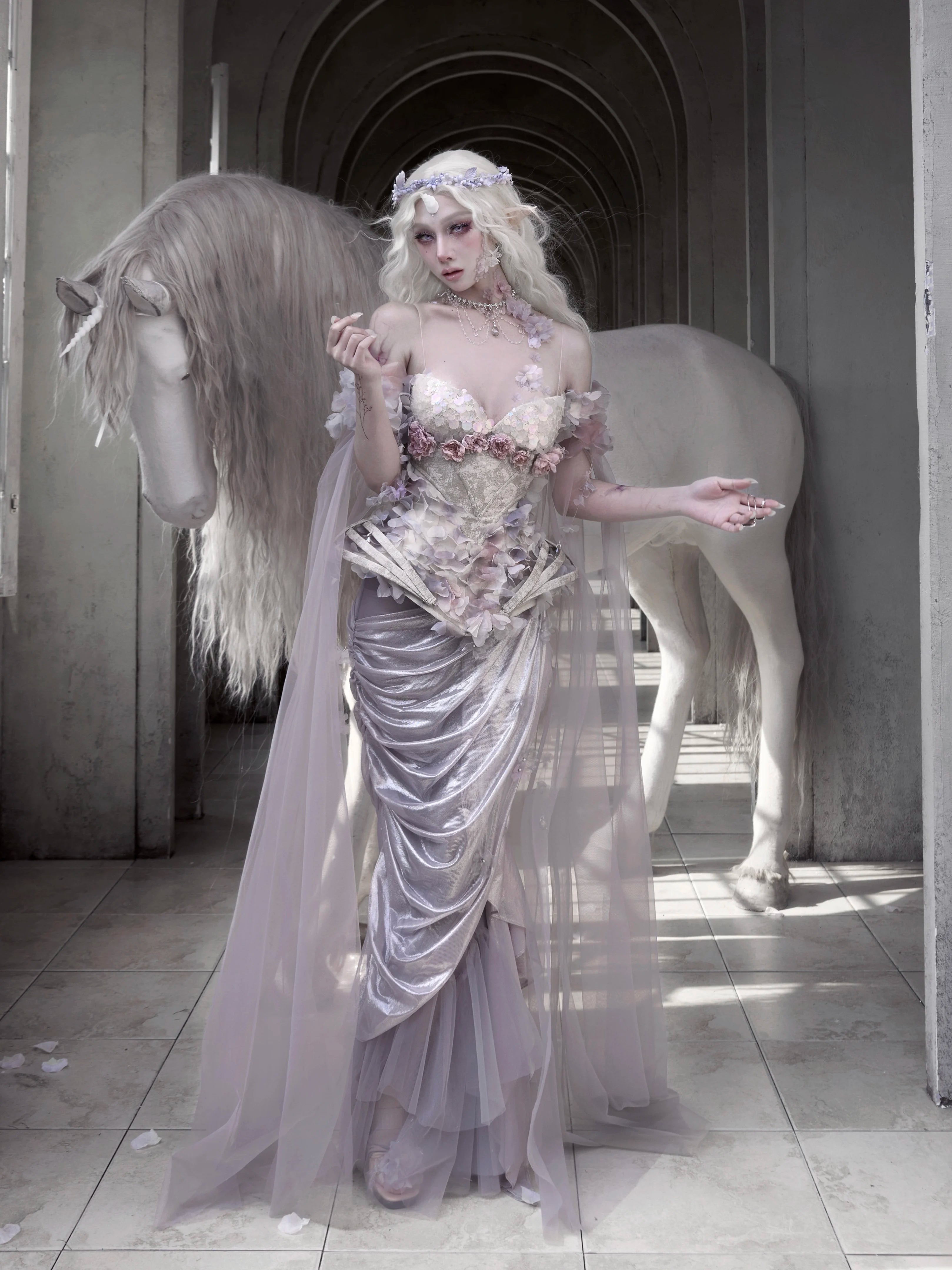 Metallic Draped Mermaid Skirt Set