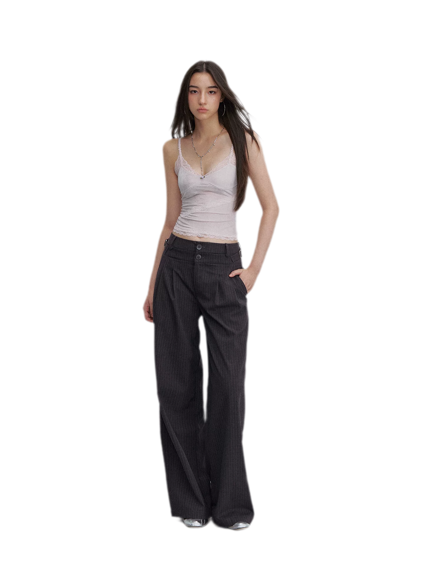 Pinstriped Pleated Wide-Leg Trousers