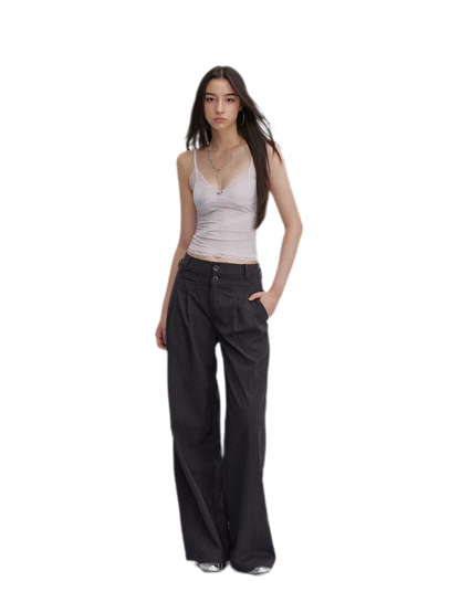 Pinstriped Pleated Wide-Leg Trousers