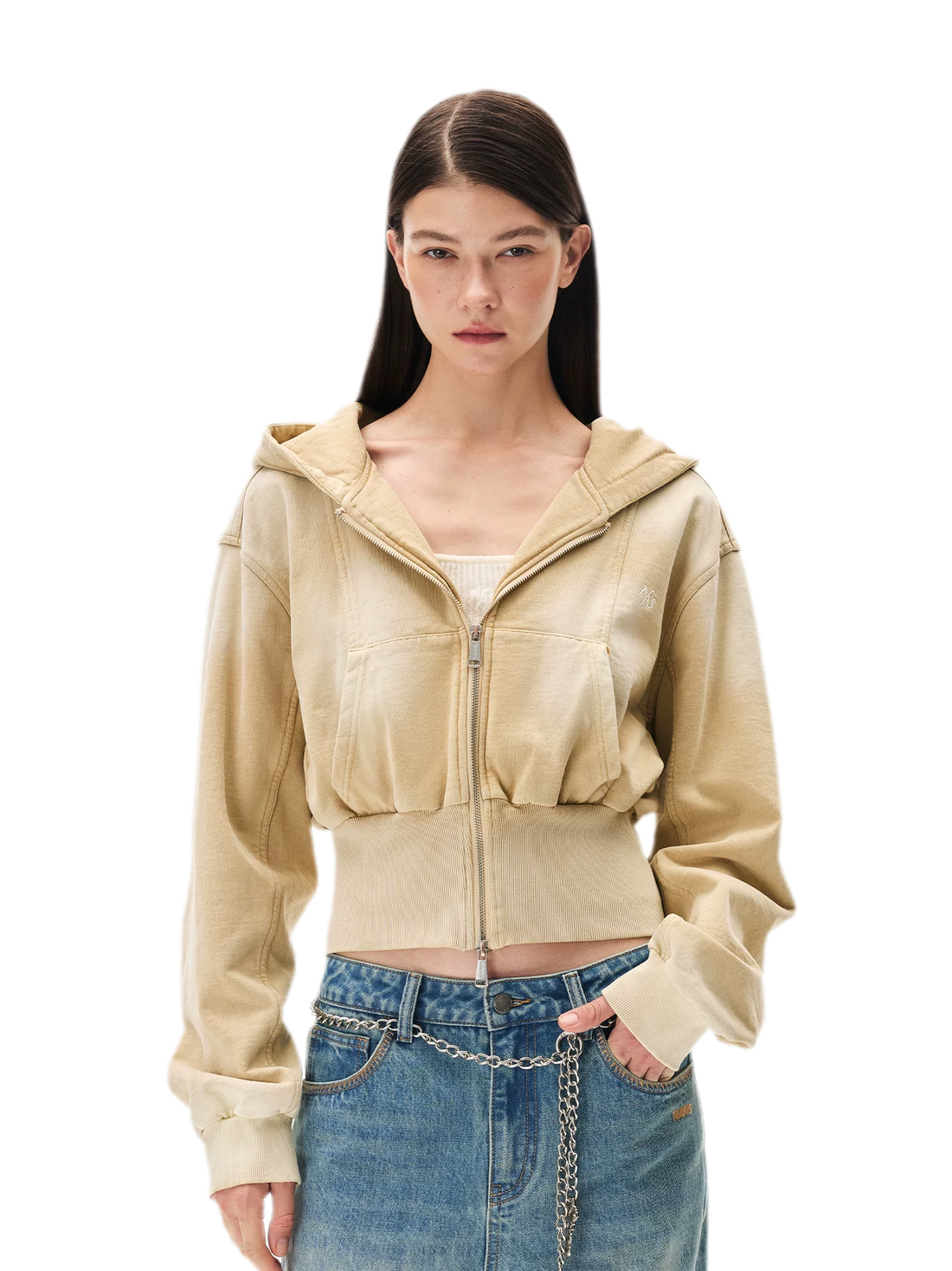 Sand-Washed Cropped Hooded Sweatshirt