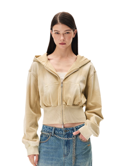 Sand-Washed Cropped Hooded Sweatshirt