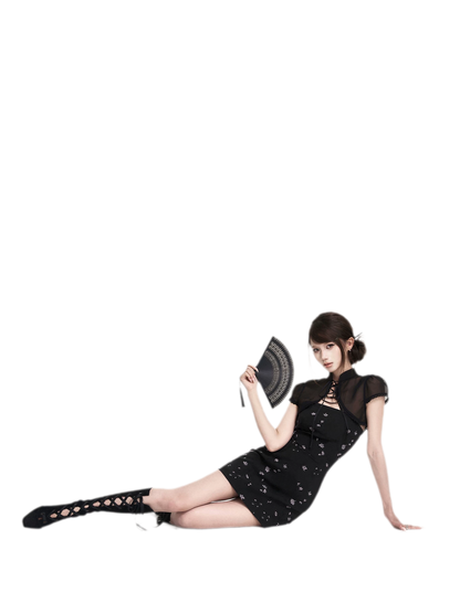 Black Iris Qipao Set