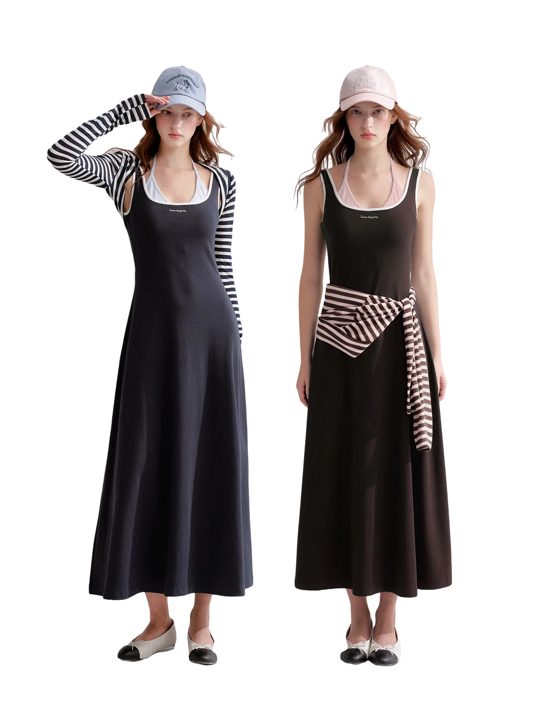 Contrast Color U-Neck Halter Knit Long Dress