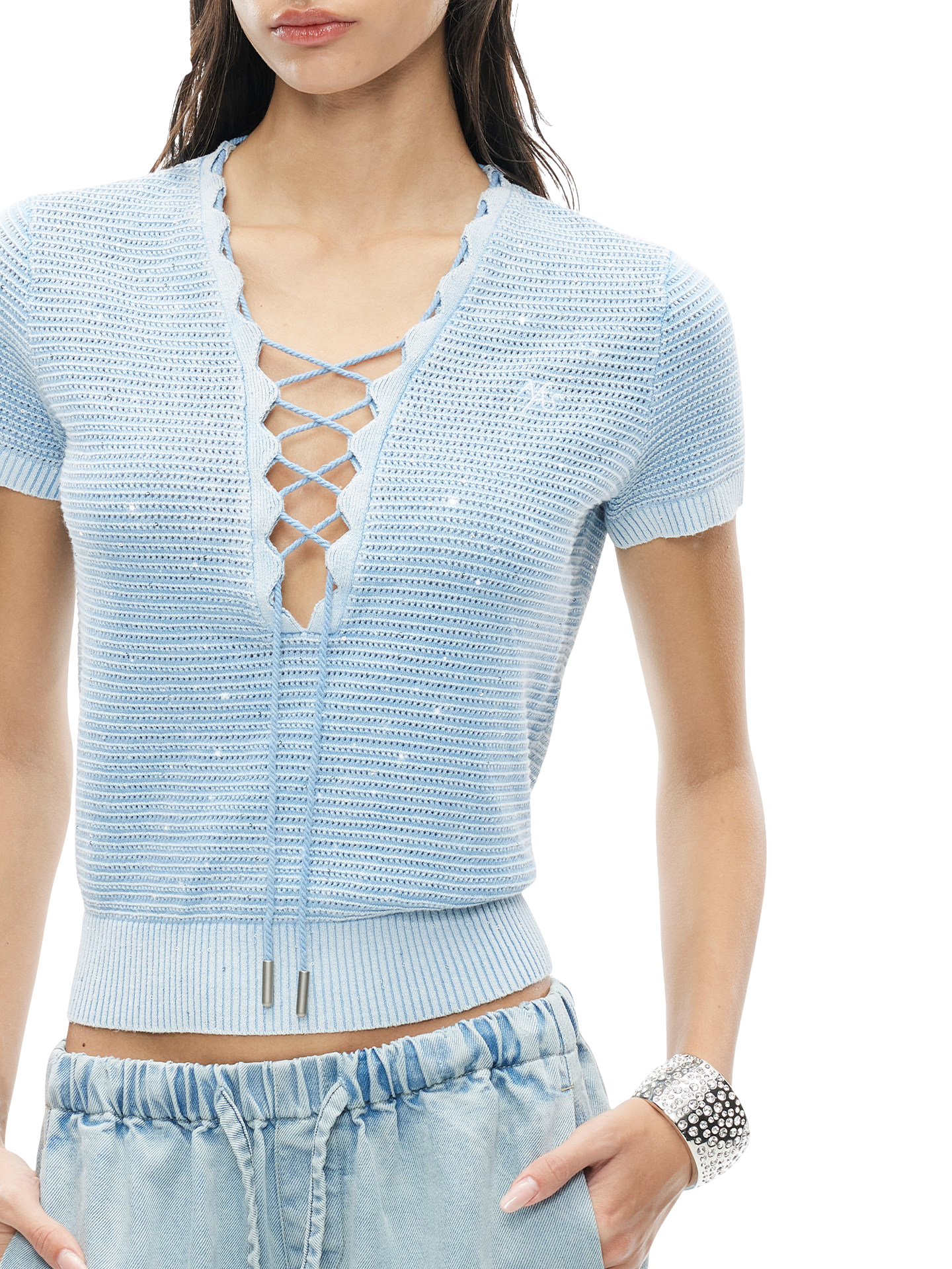 Knight Ballet Tee Washed Vintage V-Neck Knit T-Shirt