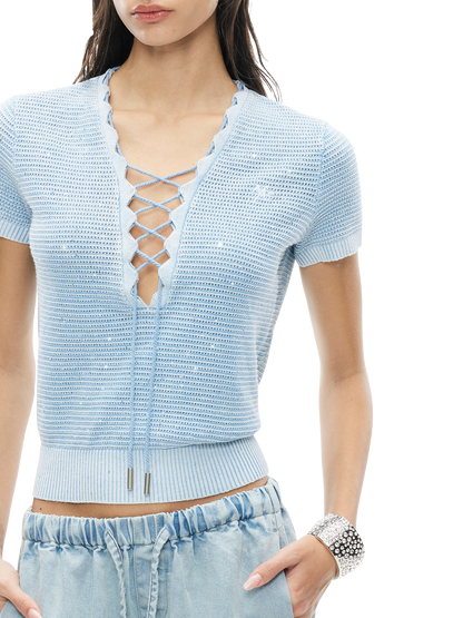 Knight Ballet Tee Washed Vintage V-Neck Knit T-Shirt