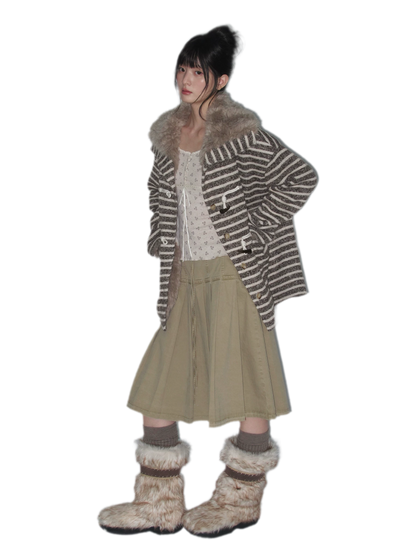 Washed Pleated A-Line Midi Skirt