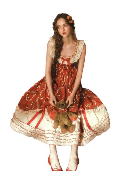 Bear Tomato Red Fishbone Dress