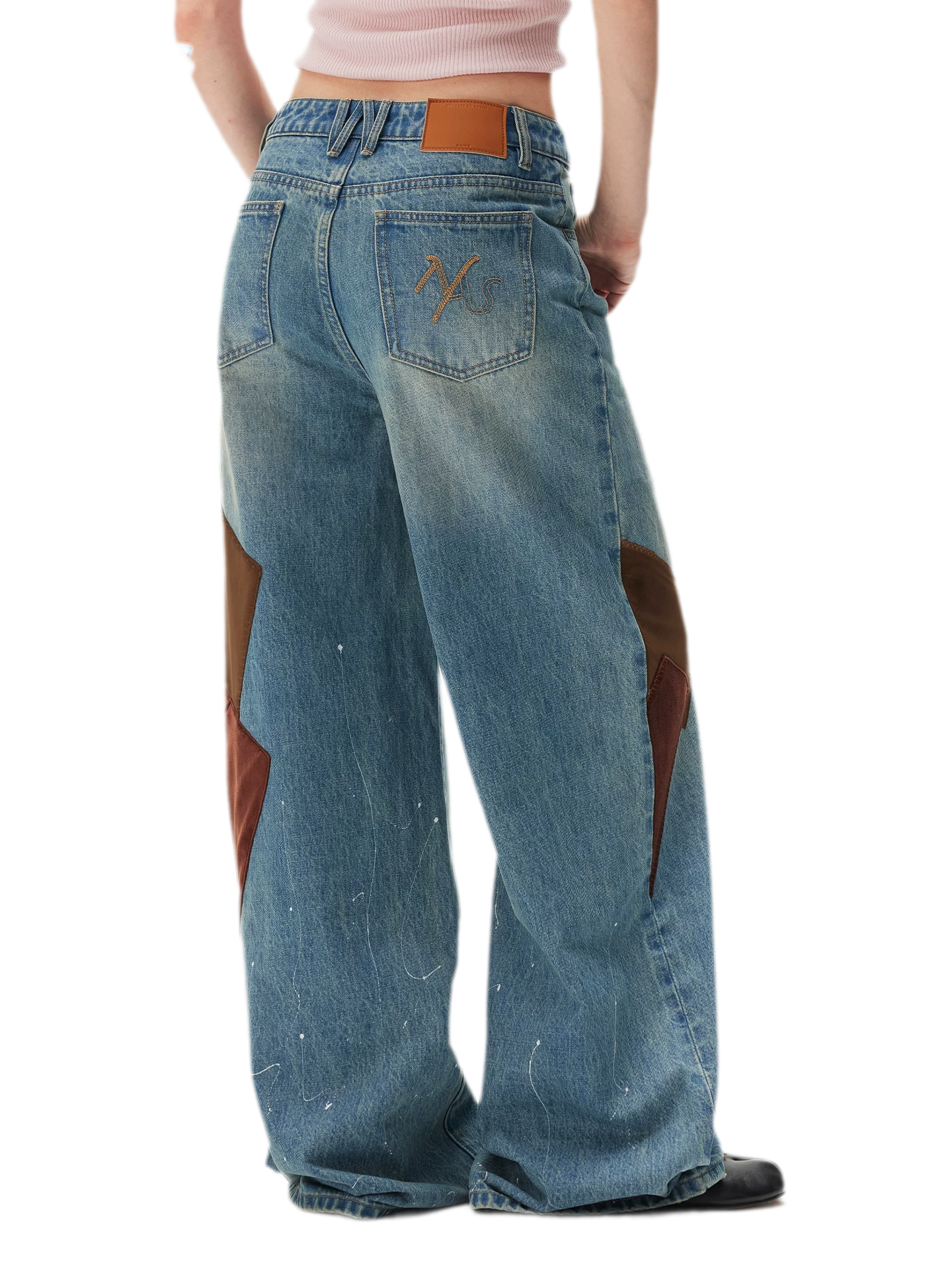 Washed Patchwork Jeans