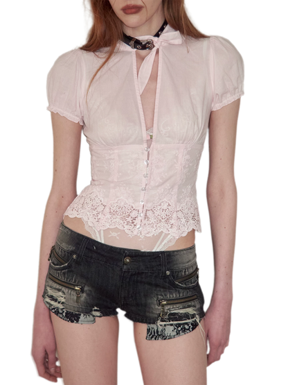 Deep V-Neck Jacquard Blouse