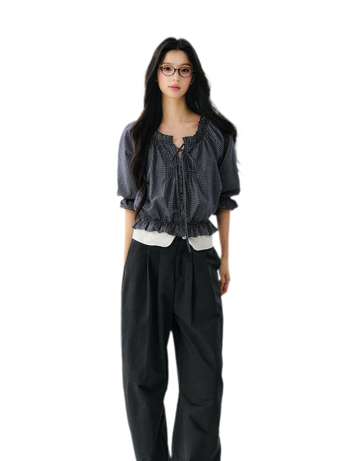 7SHIFTIN Plaid Ruffle Waist Tee – view 2