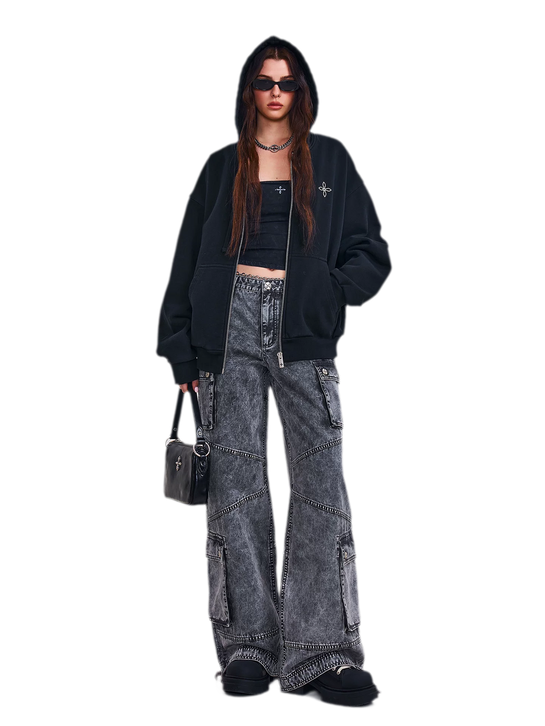 Cross Statue Oversized Zip-Up Hoodie