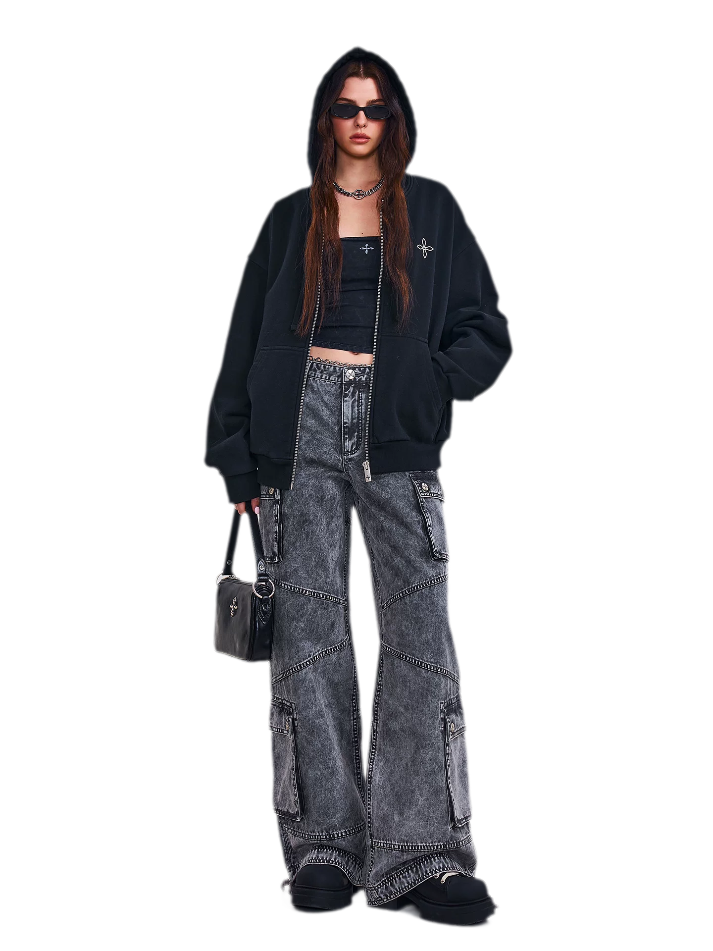 Cross Statue Oversized Zip-Up Hoodie