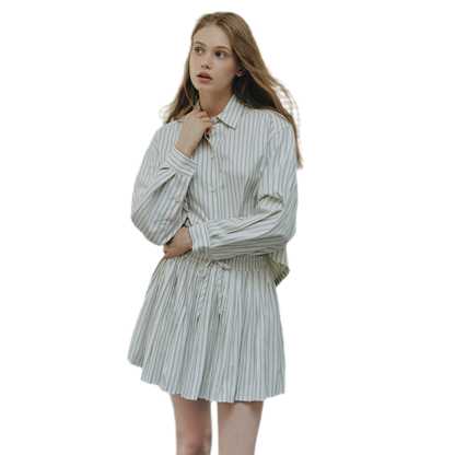 Striped Cropped Shirt Skirt Set