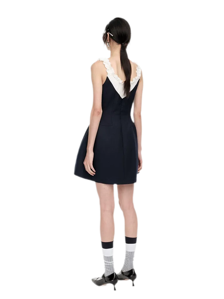Ruffled Contrast Mini Dress