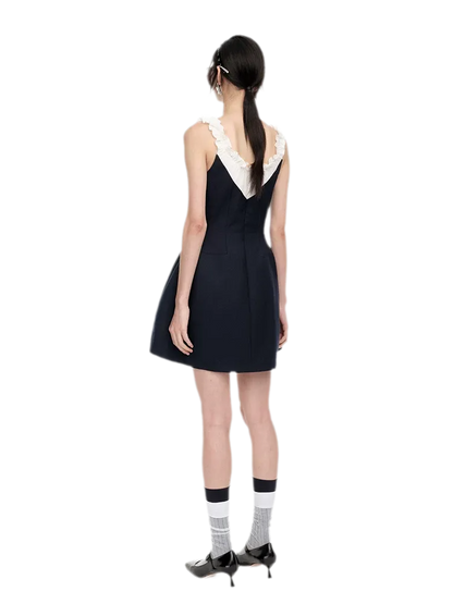 Ruffled Contrast Mini Dress