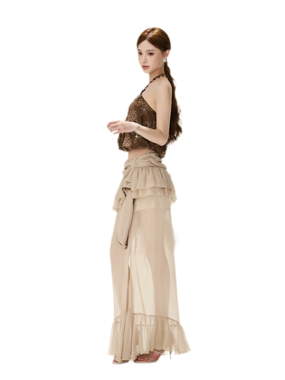 CYNR Sheer Ruffle High-Slit Skirt – view 4