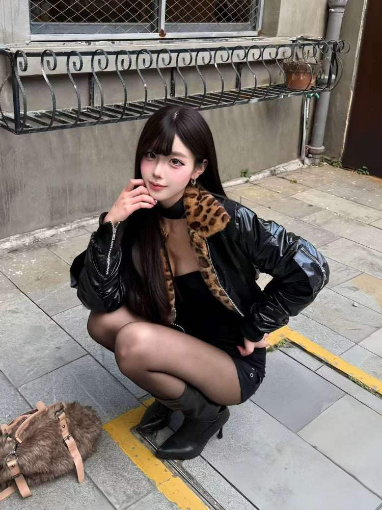 Glossy Leopard Bomber Jacket